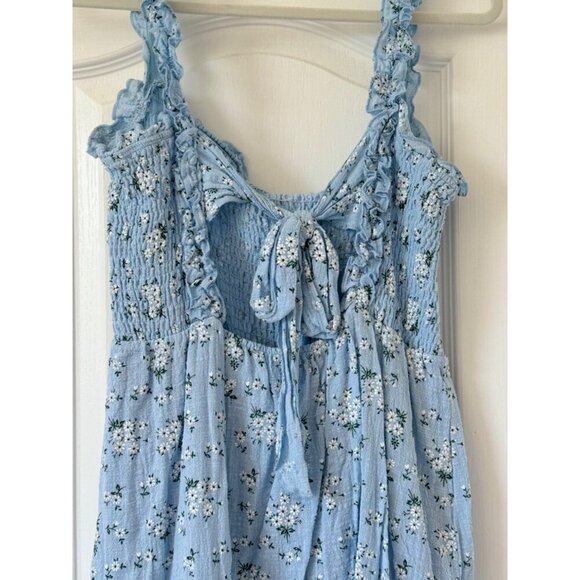 Lush Blue Floral Cotton Mini Dress Medium - Picture 7 of 13